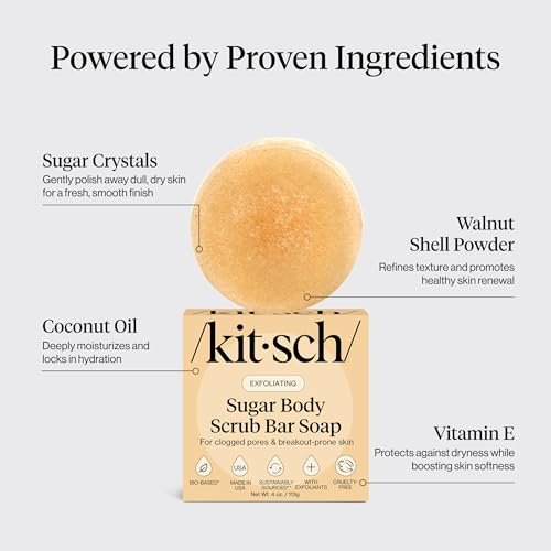 Kitsch Exfoliating Sugar Body Scrub Bar Soap – Hydrating & Polishing Body Scrub with Walnut Shell & Coconut Oil for Smooth, Glowing Skin – Made in USA, 4 oz - görsel 7