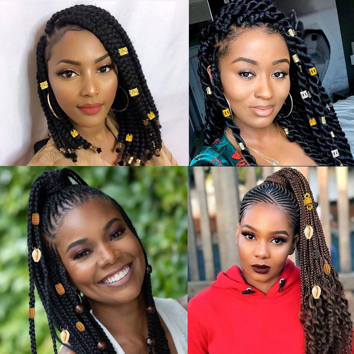 Jelyne 133 PCS Hair Jewelry for Braids - Gold Hair Cuffs, Locs Hair Coils, Dreadlock Accessories, Shells & Wood-Like Hair Tube Beads Set - görsel 11