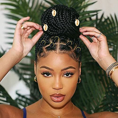 Jelyne 133 PCS Hair Jewelry for Braids - Gold Hair Cuffs, Locs Hair Coils, Dreadlock Accessories, Shells & Wood-Like Hair Tube Beads Set