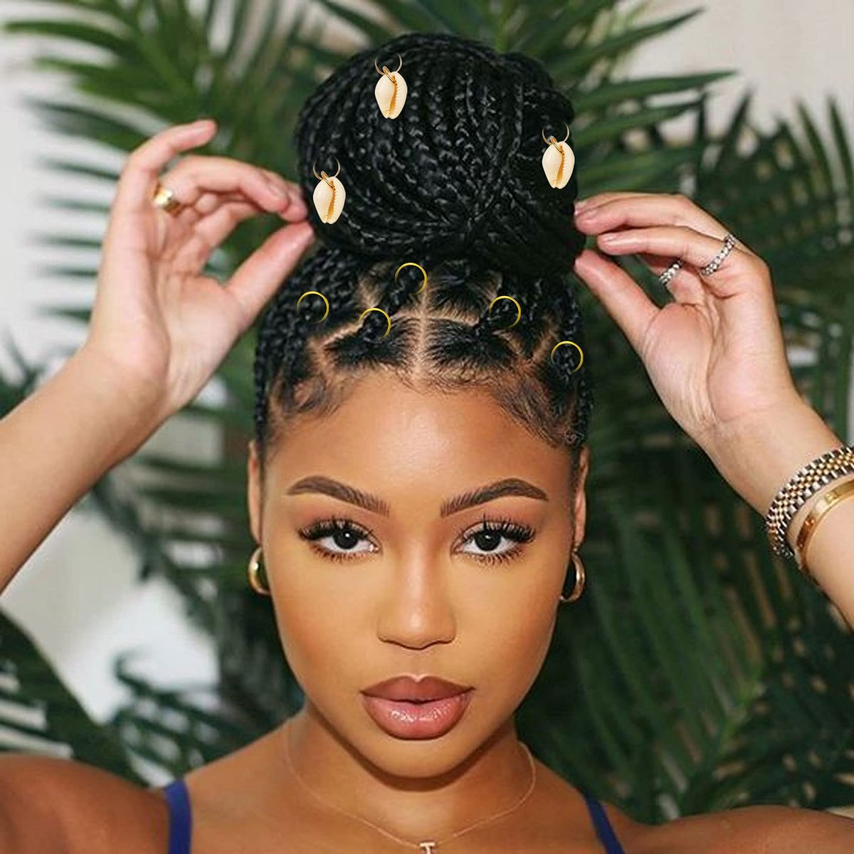 Jelyne 133 PCS Hair Jewelry for Braids - Gold Hair Cuffs, Locs Hair Coils, Dreadlock Accessories, Shells & Wood-Like Hair Tube Beads Set - görsel 9