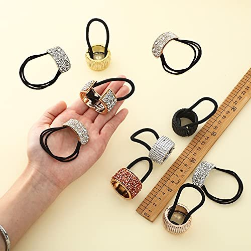 Canlierr 8 Pcs Rhinestone Ponytail Holder Set - Crystal Elastic Hair Ties for Women and Girls, Mixed Colors - görsel 8