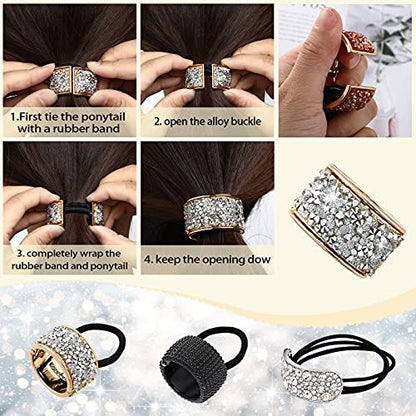 Canlierr 8 Pcs Rhinestone Ponytail Holder Set - Crystal Elastic Hair Ties for Women and Girls, Mixed Colors