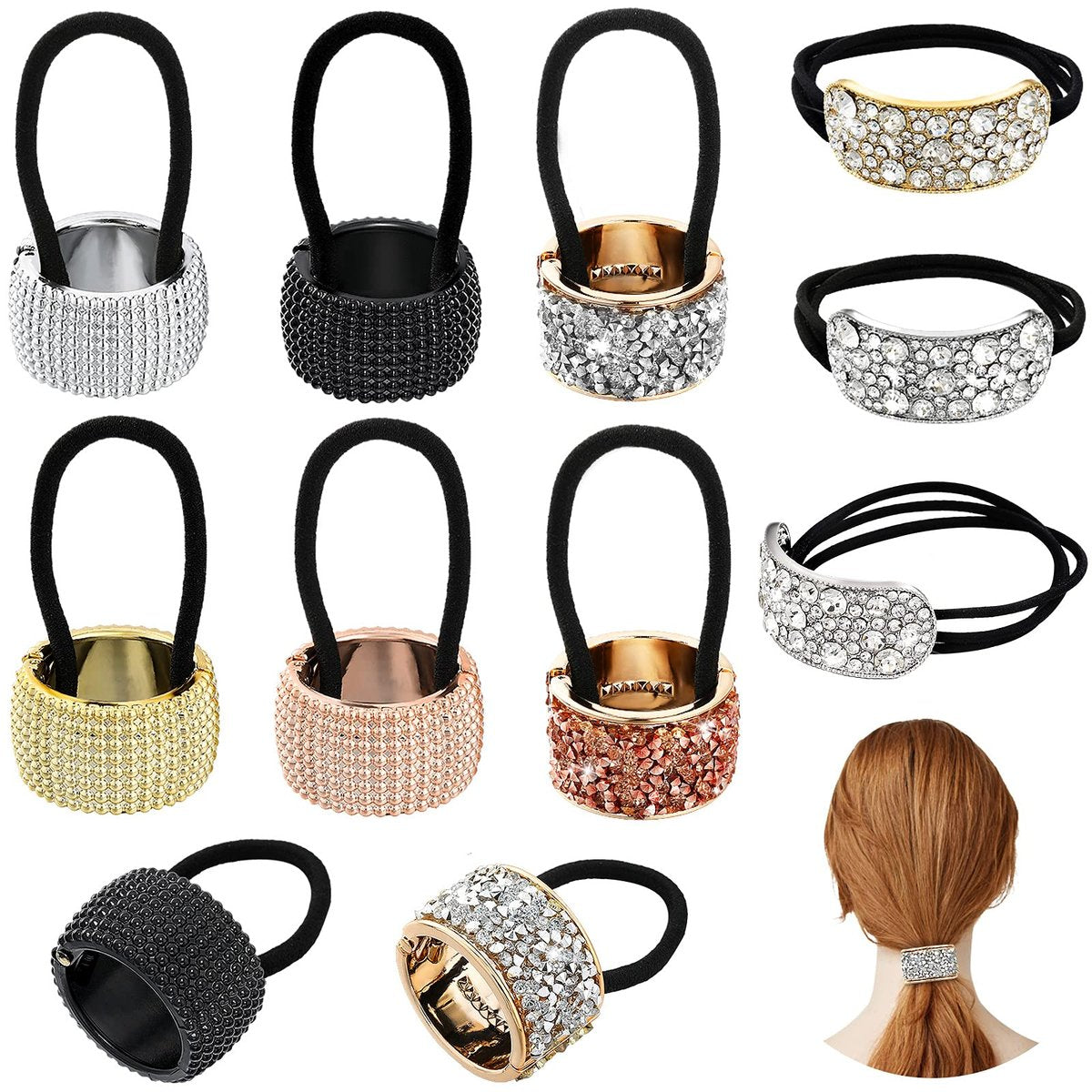 Canlierr 8 Pcs Rhinestone Ponytail Holder Set - Crystal Elastic Hair Ties for Women and Girls, Mixed Colors - görsel 1