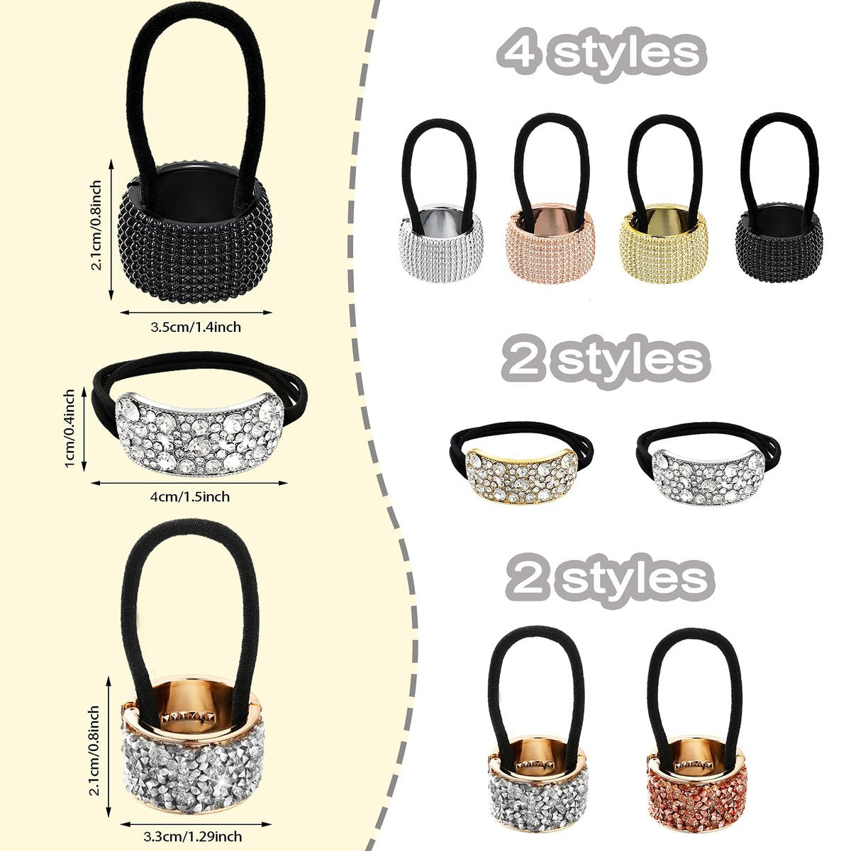 Canlierr 8 Pcs Rhinestone Ponytail Holder Set - Crystal Elastic Hair Ties for Women and Girls, Mixed Colors - görsel 3