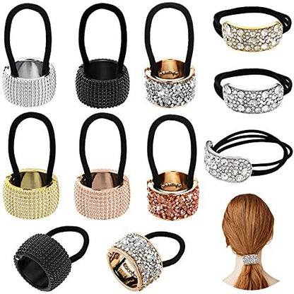Canlierr 8 Pcs Rhinestone Ponytail Holder Set - Crystal Elastic Hair Ties for Women and Girls, Mixed Colors