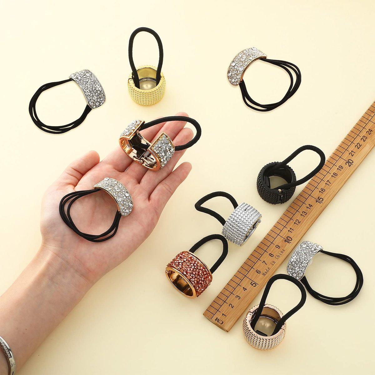 Canlierr 8 Pcs Rhinestone Ponytail Holder Set - Crystal Elastic Hair Ties for Women and Girls, Mixed Colors - görsel 7