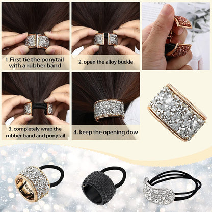 Canlierr 8 Pcs Rhinestone Ponytail Holder Set - Crystal Elastic Hair Ties for Women and Girls, Mixed Colors