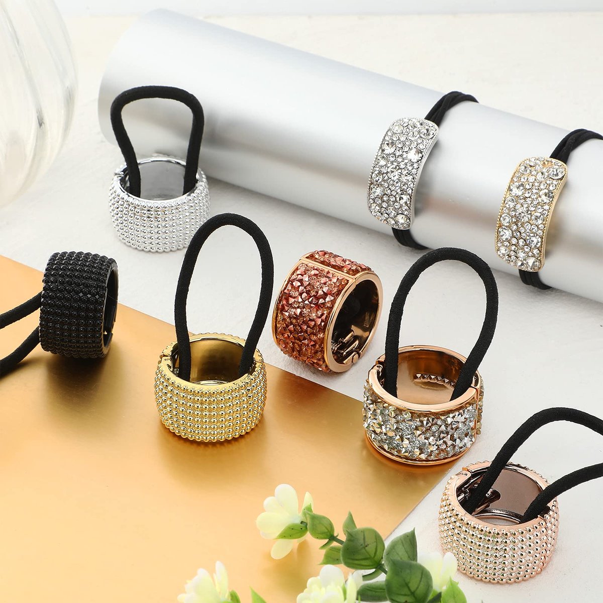Canlierr 8 Pcs Rhinestone Ponytail Holder Set - Crystal Elastic Hair Ties for Women and Girls, Mixed Colors - görsel 9
