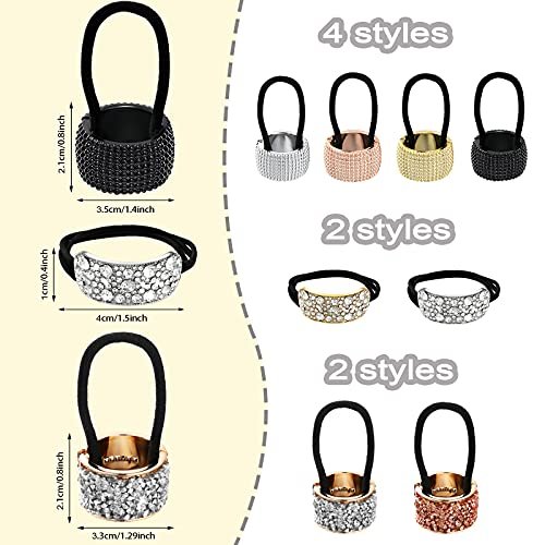 Canlierr 8 Pcs Rhinestone Ponytail Holder Set - Crystal Elastic Hair Ties for Women and Girls, Mixed Colors - görsel 4