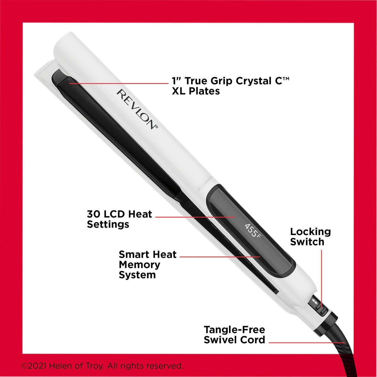 REVLON Crystal C + Ceramic Digital Hair Flat Iron | Long-Lasting Shine and Less Frizz, 1 Inch Avelisse