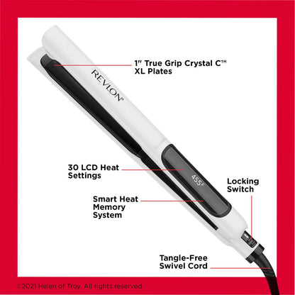 REVLON Crystal C + Ceramic Digital Hair Flat Iron | Long-Lasting Shine and Less Frizz, 1 Inch Avelisse