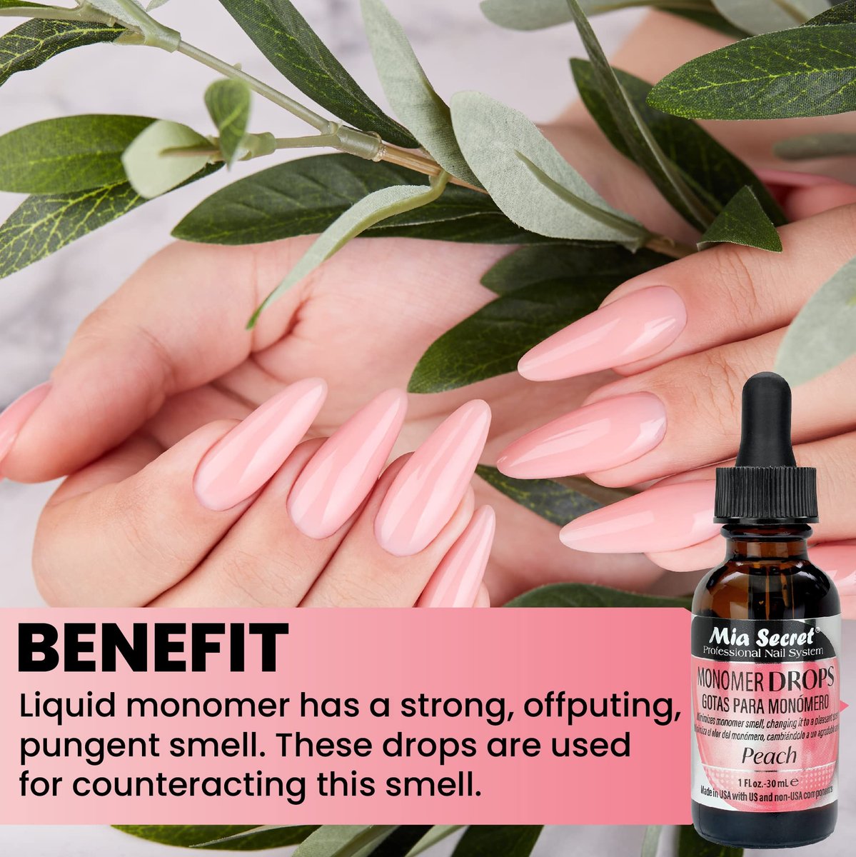 Mia Secret Monomer Drops - Peach Scent - 1 oz - Odor Neutralizer - Liquid Acrylic for Nails Avelisse