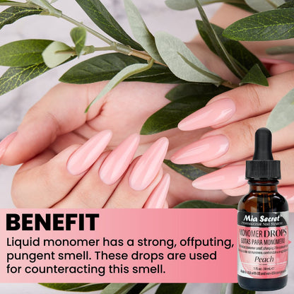 Mia Secret Monomer Drops - Peach Scent - 1 oz - Odor Neutralizer - Liquid Acrylic for Nails Avelisse