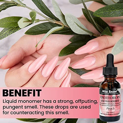 Mia Secret Monomer Drops - Peach Scent - 1 oz - Odor Neutralizer - Liquid Acrylic for Nails Avelisse
