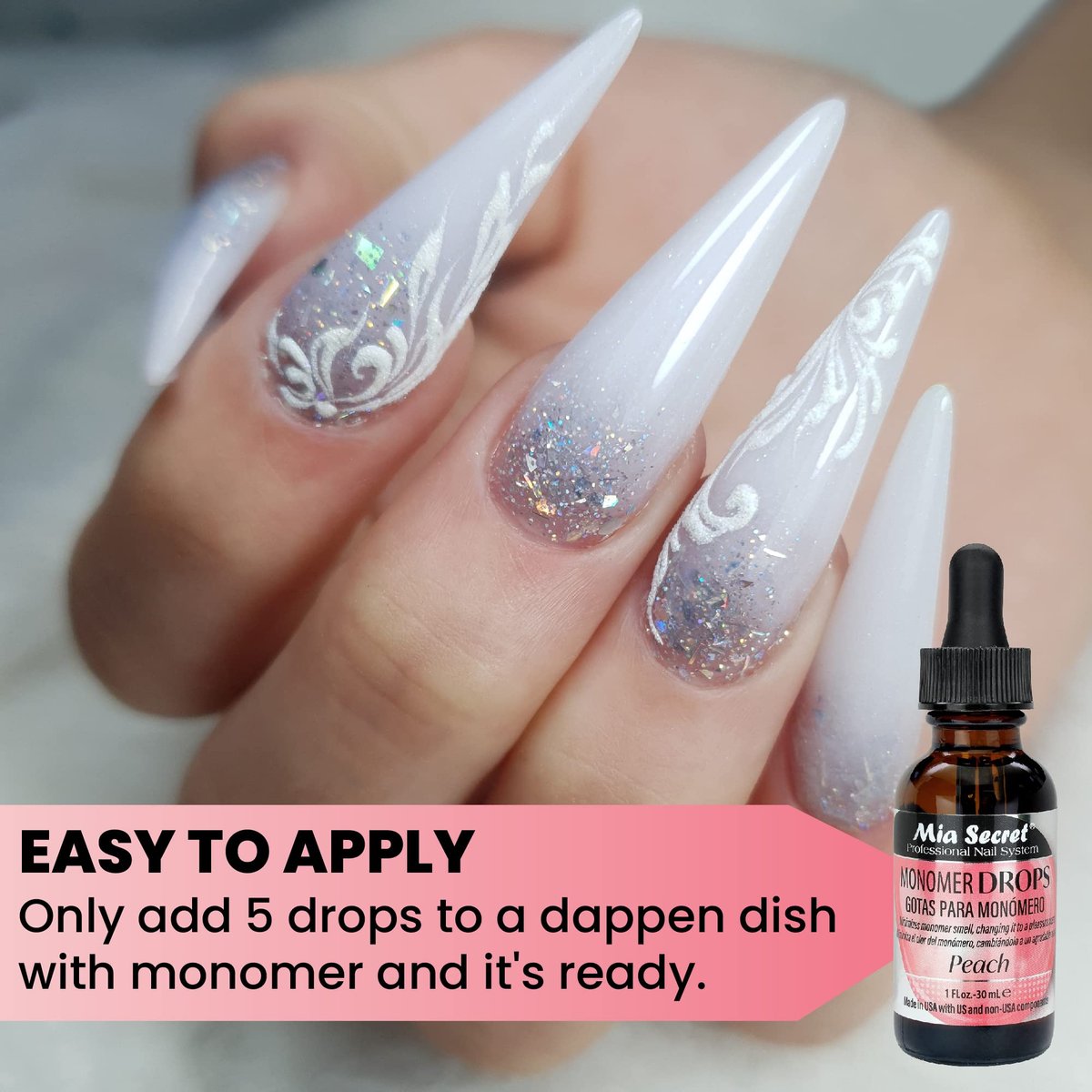 Mia Secret Monomer Drops - Peach Scent - 1 oz - Odor Neutralizer - Liquid Acrylic for Nails Avelisse