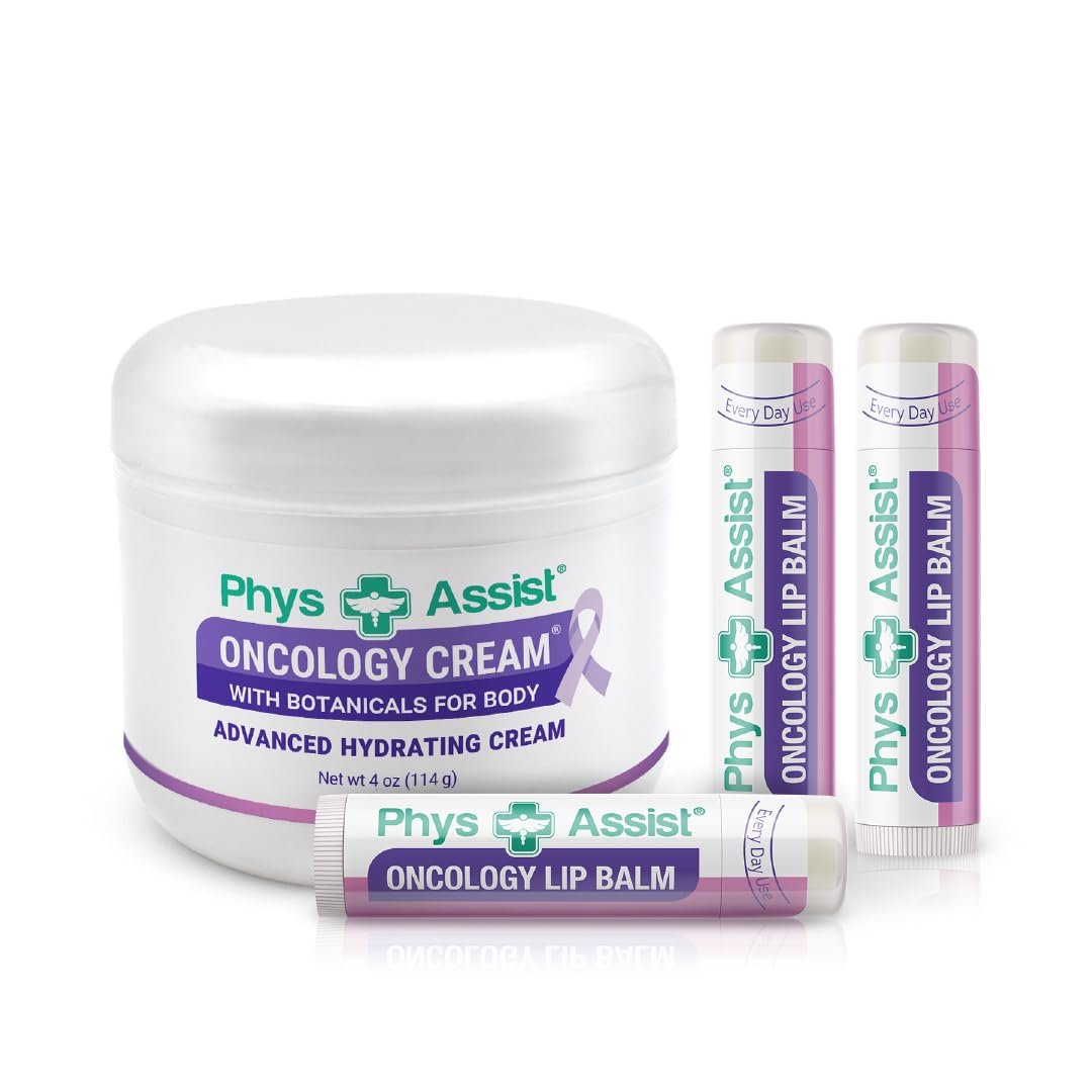 Oncology Cream 4 oz plus 3 Pack Lip Balm – Hydrating Therapy for Stressed Skin During Chemo or Radiation Avelisse