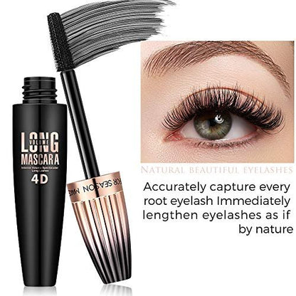 4D Silk Fiber Lash Mascara - Waterproof Volume & Length Mascara for Thicker, Longer, Curly Lashes | Black