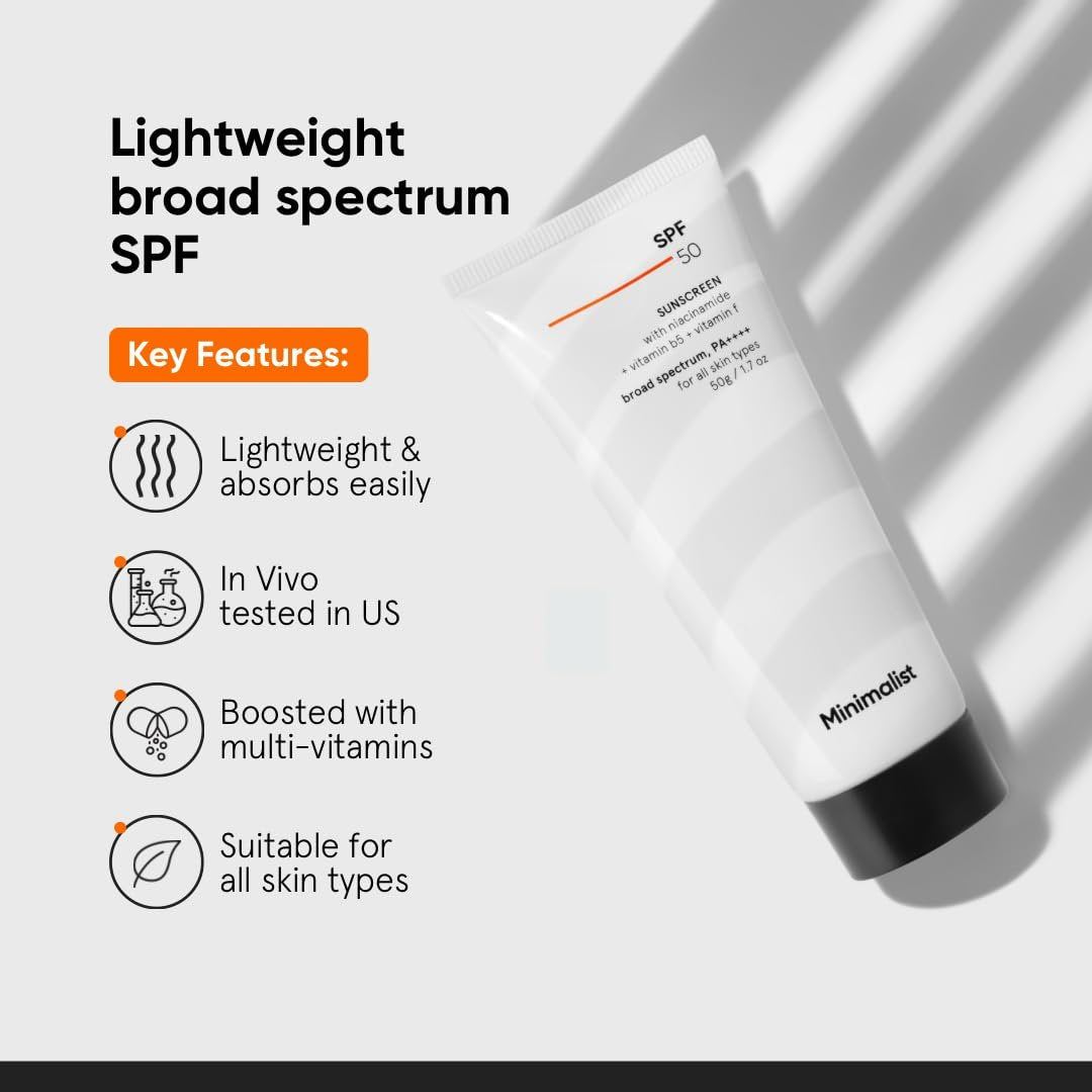 Minimalist Sunscreen SPF 50 Lightweight with Multi-Vitamins | No White Cast | Broad Spectrum PA ++++ | For Women & Men | 50g - görsel 3