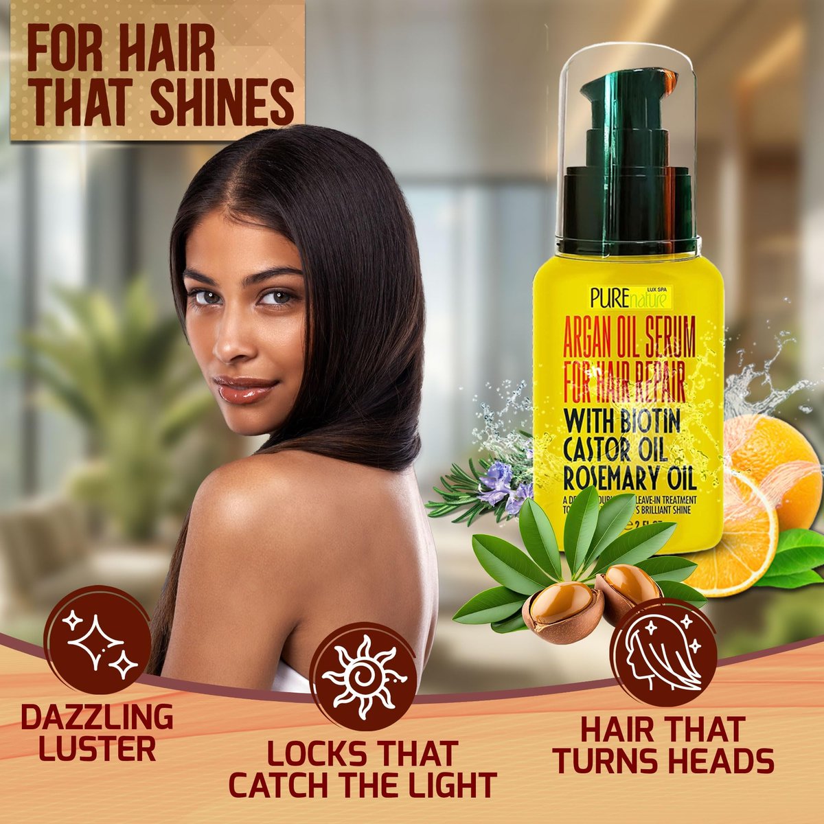 Moroccan Argan Oil Hair Serum – Rescue Frizzy & Damaged Locks with Heat Protectant & Straightening – Hydrating Anti-Frizz for Curly & Straight Hair – 1.7 Fl Oz - görsel 7