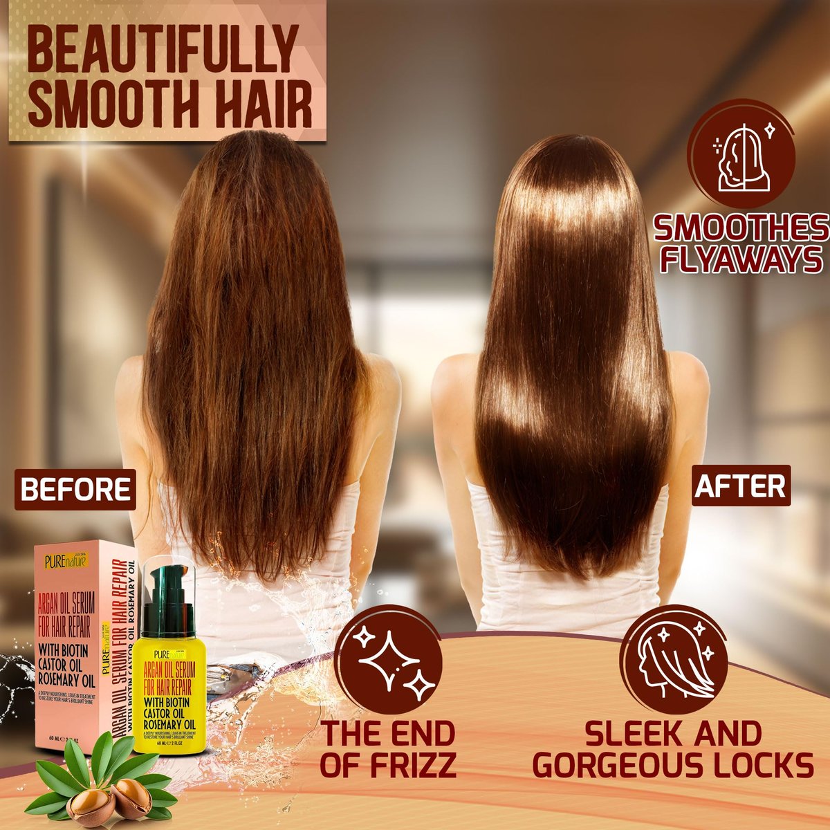 Moroccan Argan Oil Hair Serum – Rescue Frizzy & Damaged Locks with Heat Protectant & Straightening – Hydrating Anti-Frizz for Curly & Straight Hair – 1.7 Fl Oz - görsel 3