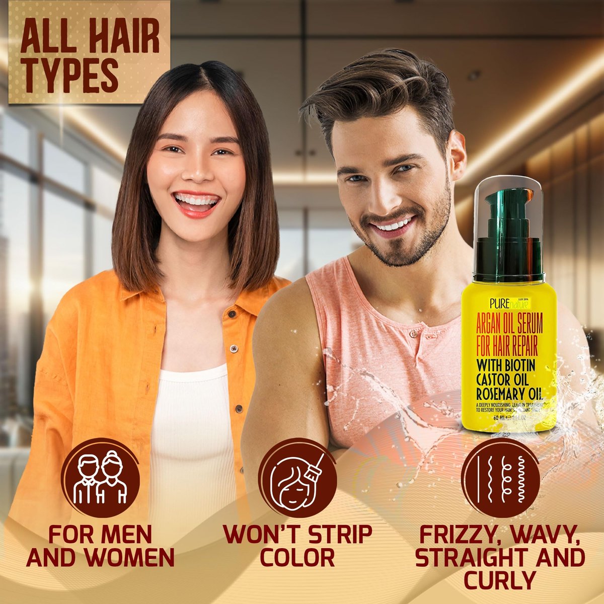 Moroccan Argan Oil Hair Serum – Rescue Frizzy & Damaged Locks with Heat Protectant & Straightening – Hydrating Anti-Frizz for Curly & Straight Hair – 1.7 Fl Oz - görsel 9