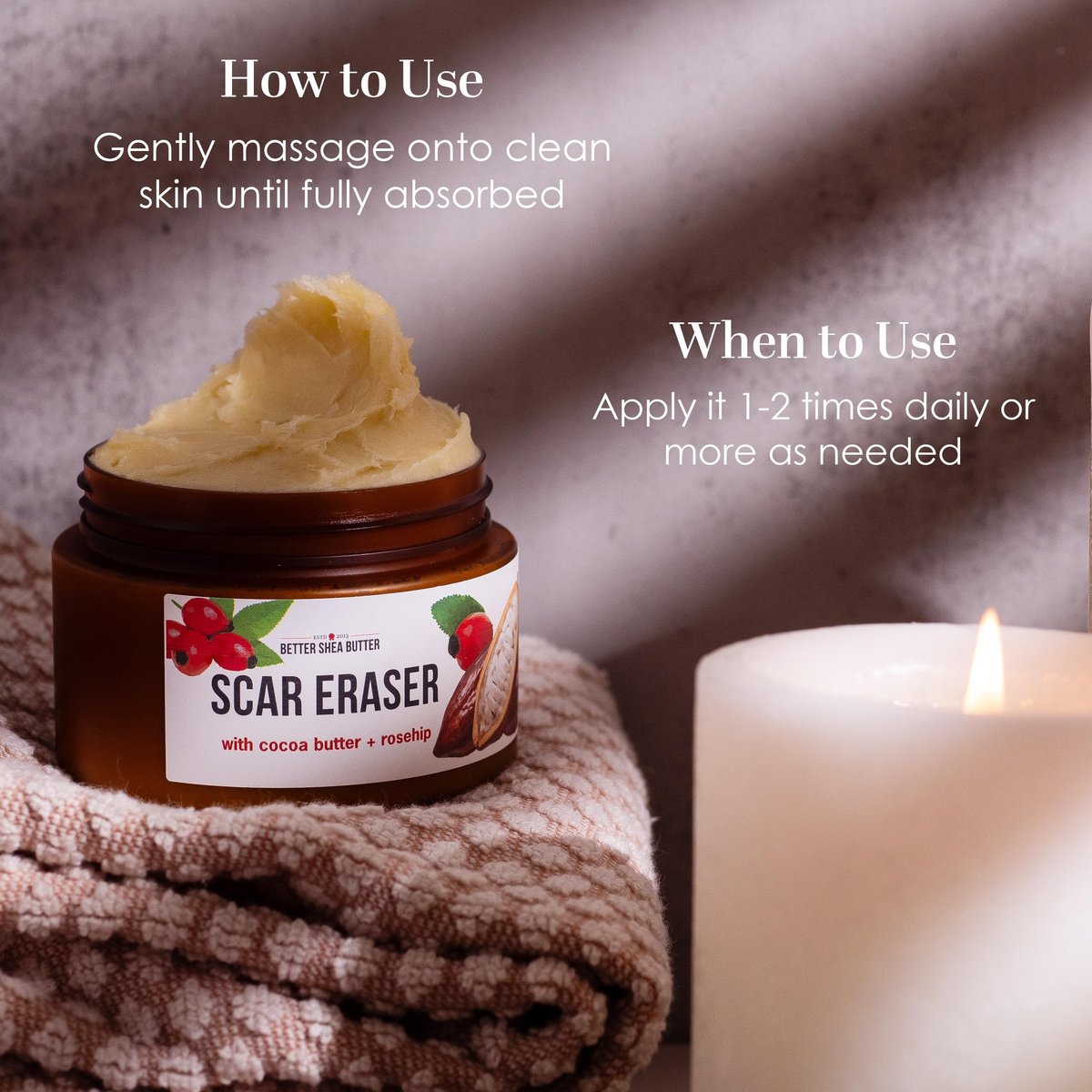 Better Shea Butter Scar Eraser Balm - Cocoa Butter Cream for Stretch Marks, Dark Spots, Burns & Old Scars - Zero Synthetic Ingredients, 4 oz Avelisse
