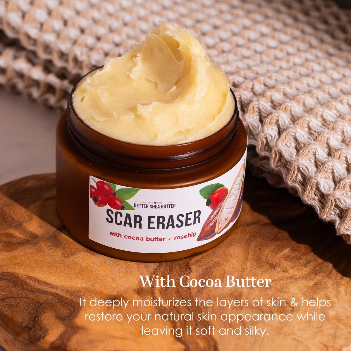 Better Shea Butter Scar Eraser Balm - Cocoa Butter Cream for Stretch Marks, Dark Spots, Burns & Old Scars - Zero Synthetic Ingredients, 4 oz Avelisse