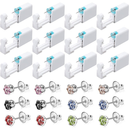 12 Pack Disposable Ear Piercing Tool with 12 Ear Studs – Self Piercing Kit, No Pain, Easy to Use, 5mm Studs, Assorted Colors