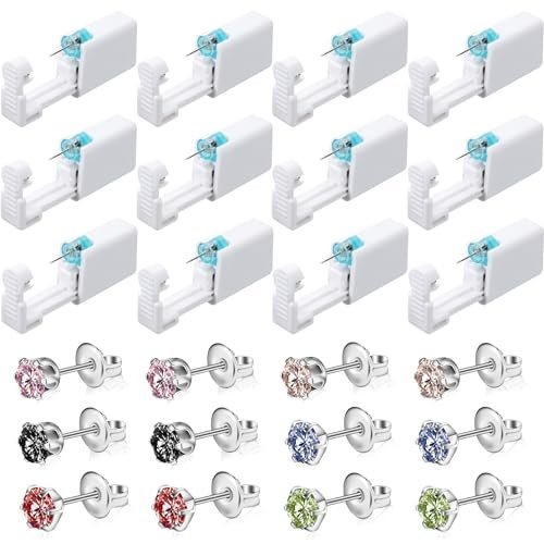 12 Pack Disposable Ear Piercing Tool with 12 Ear Studs – Self Piercing Kit, No Pain, Easy to Use, 5mm Studs, Assorted Colors - görsel 2