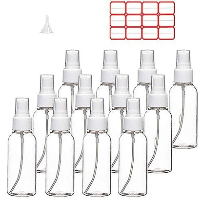 TINFO 12 Pack 4oz Clear Empty Fine Mist Spray Bottles – Mini Plastic Travel Bottle Set for Hair, Cleaning, and More