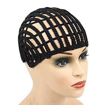 Black Braided Wig Cap – Crochet Wig Cap with Adjustable Elastic Band and Hair Clips for Wig Making and Cornrows
