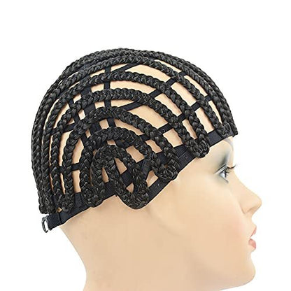 Black Braided Wig Cap – Crochet Wig Cap with Adjustable Elastic Band and Hair Clips for Wig Making and Cornrows