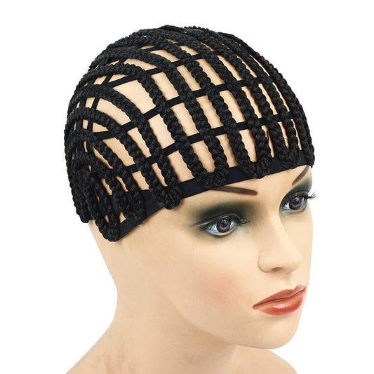 Black Braided Wig Cap – Crochet Wig Cap with Adjustable Elastic Band and Hair Clips for Wig Making and Cornrows