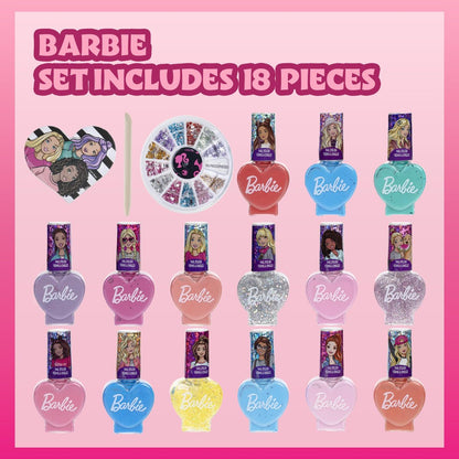 Barbie Movie 18 Piece Water-Based Nail Polish Set for Kids - Non-Toxic, Peelable, Includes Nail Gems & File - Perfect for Parties & Birthdays by Townley Girl Avelisse