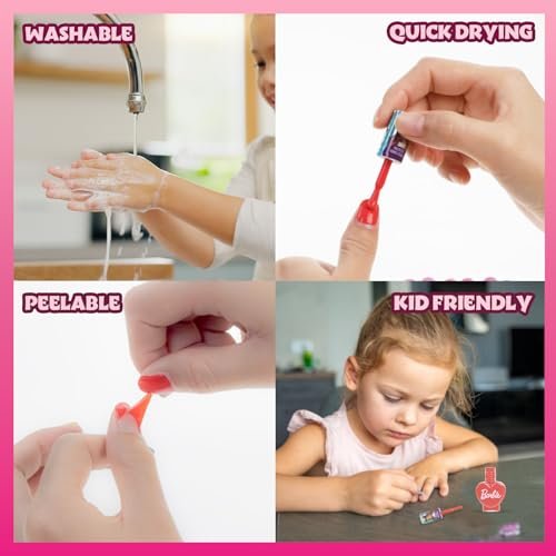 Barbie Movie 18 Piece Water-Based Nail Polish Set for Kids - Non-Toxic, Peelable, Includes Nail Gems & File - Perfect for Parties & Birthdays by Townley Girl Avelisse