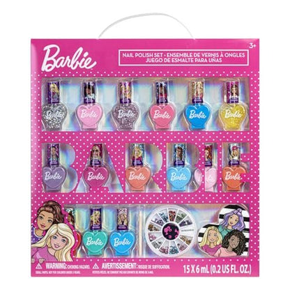 Barbie Movie 18 Piece Water-Based Nail Polish Set for Kids - Non-Toxic, Peelable, Includes Nail Gems & File - Perfect for Parties & Birthdays by Townley Girl Avelisse