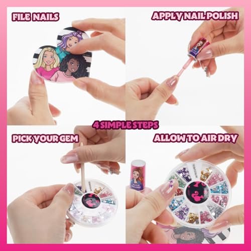 Barbie Movie 18 Piece Water-Based Nail Polish Set for Kids - Non-Toxic, Peelable, Includes Nail Gems & File - Perfect for Parties & Birthdays by Townley Girl Avelisse