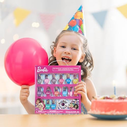 Barbie Movie 18 Piece Water-Based Nail Polish Set for Kids - Non-Toxic, Peelable, Includes Nail Gems & File - Perfect for Parties & Birthdays by Townley Girl Avelisse