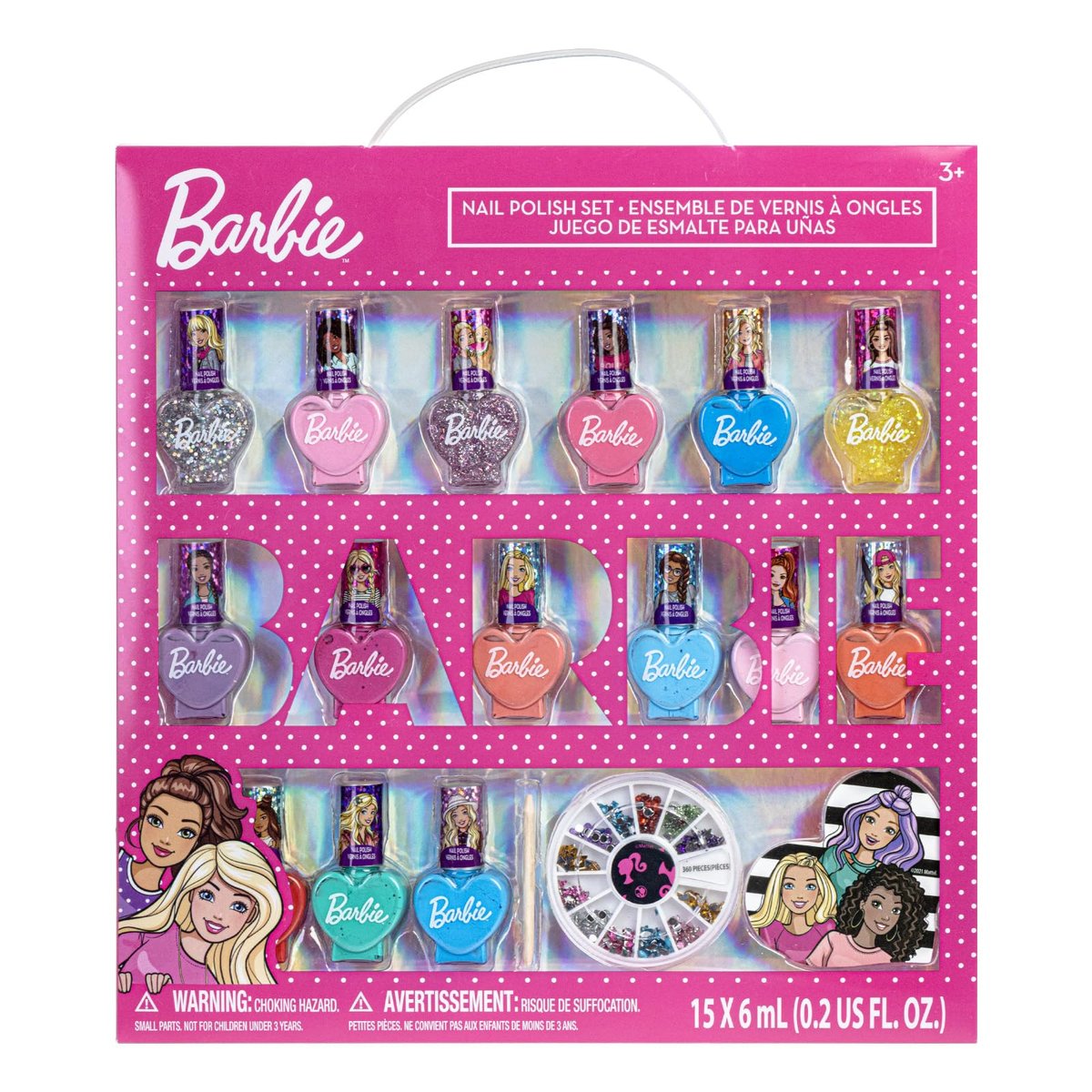 Barbie Movie 18 Piece Water-Based Nail Polish Set for Kids - Non-Toxic, Peelable, Includes Nail Gems & File - Perfect for Parties & Birthdays by Townley Girl Avelisse
