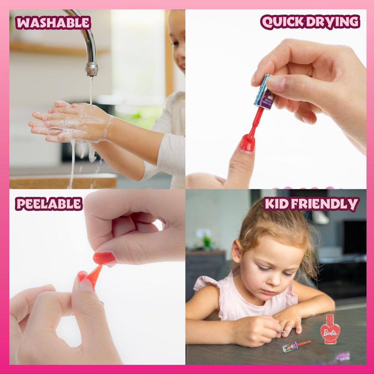 Barbie Movie 18 Piece Water-Based Nail Polish Set for Kids - Non-Toxic, Peelable, Includes Nail Gems & File - Perfect for Parties & Birthdays by Townley Girl Avelisse