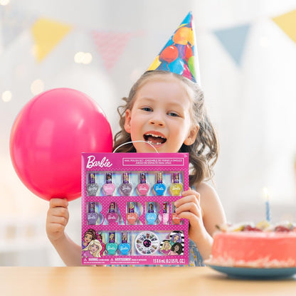 Barbie Movie 18 Piece Water-Based Nail Polish Set for Kids - Non-Toxic, Peelable, Includes Nail Gems & File - Perfect for Parties & Birthdays by Townley Girl Avelisse