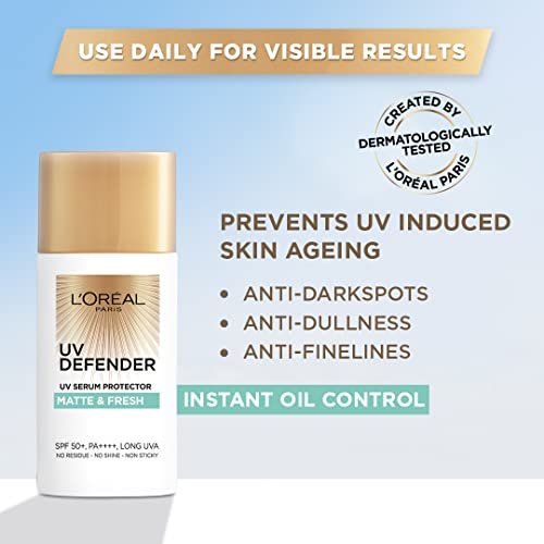 L’Oréal Paris UV Defender Serum Protector SPF 50 PA+++ Matte & Fresh Sunscreen for Oily Skin, 50 ml Avelisse