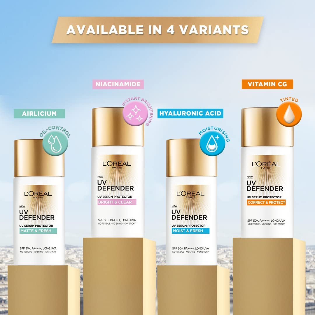 L’Oréal Paris UV Defender Serum Protector SPF 50 PA+++ Matte & Fresh Sunscreen for Oily Skin, 50 ml Avelisse