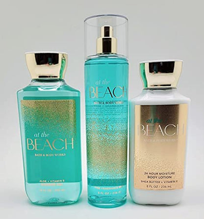 Bath & Body Works At the Beach 3-Piece Trio Bundle: Shower Gel, Fine Fragrance Mist & 24-Hour Moisture Body Lotion (Full Size) Avelisse
