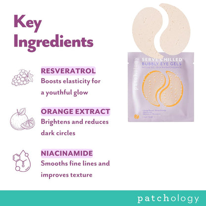 Patchology Serve Chilled Bubbly Eye Gels with Niacinamide and Vitamin C - Hydrating Under Eye Patches (5 Pairs)