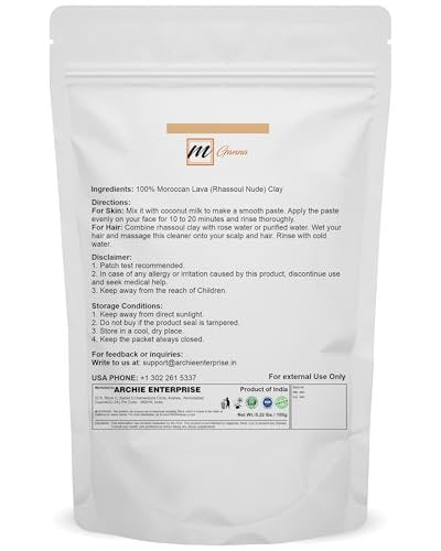 mGanna 100% Natural Moroccan Rhassoul Clay Powder – 100g for Face Masks, Hair Masks, Scrubs, and Soap Making Avelisse