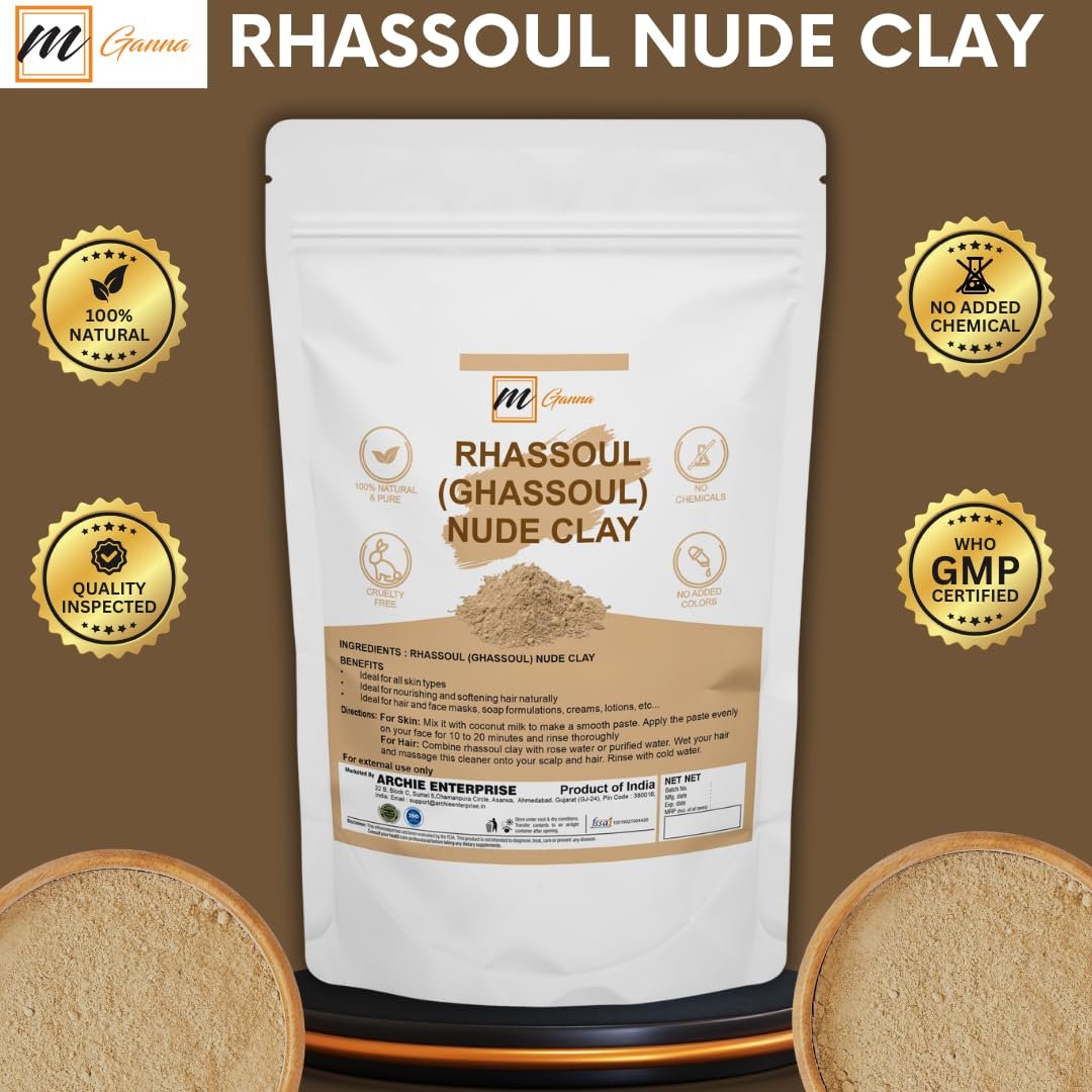 mGanna 100% Natural Moroccan Rhassoul Clay Powder – 100g for Face Masks, Hair Masks, Scrubs, and Soap Making Avelisse