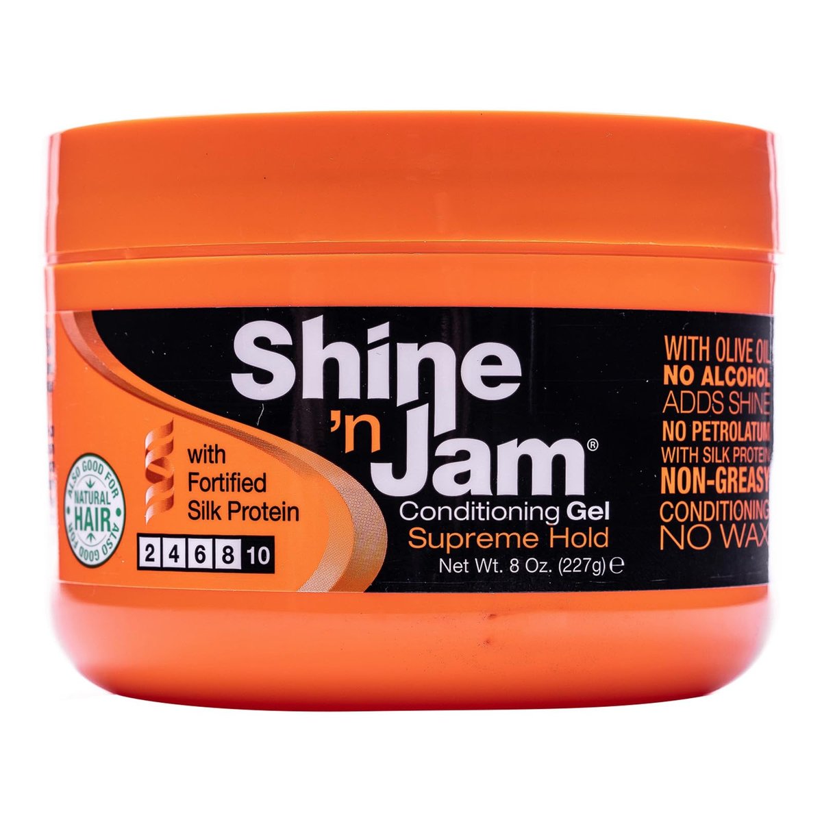 Ampro Shine-n-Jam Supreme Hold Gel - Conditions with Olive Oil & Silk Protein, Non-Greasy Shine, 8 oz Avelisse