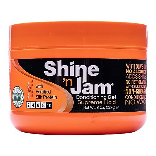Ampro Shine-n-Jam Supreme Hold Gel - Conditions with Olive Oil & Silk Protein, Non-Greasy Shine, 8 oz Avelisse