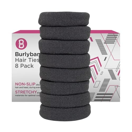 Burlybands Large Hair Ties for Thick, Heavy or Curly Hair - Non-Slip, Non-Damage, Seamless Ponytail Scrunchies - Dark Gray, 8 Pack - görsel 2